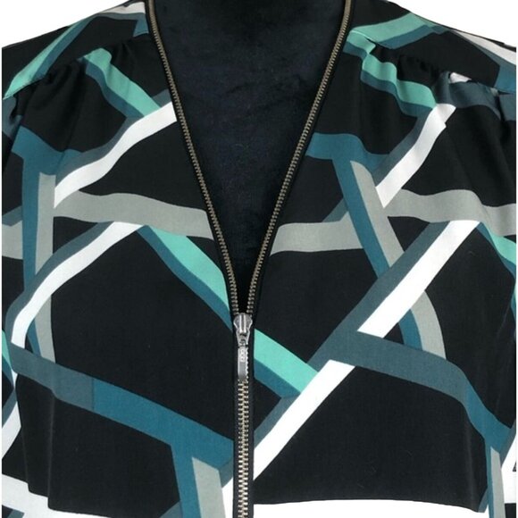 Nordstrom Trouve zip front long sleeved blouse Women's Size Small Geometric Exce - Picture 3 of 6